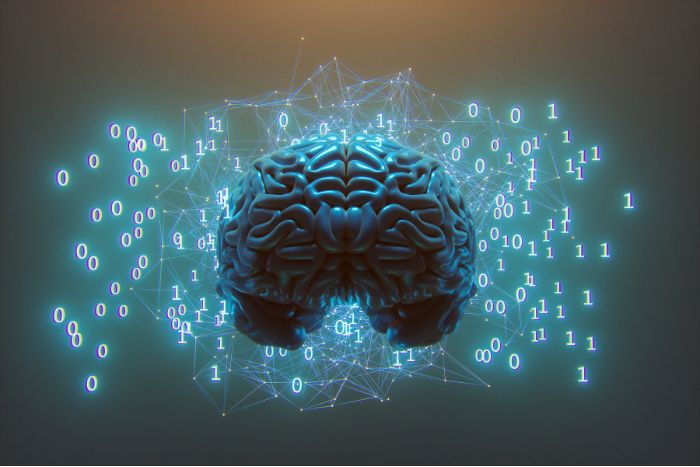 Visuel d'un cerveau avec des 0 et des 1