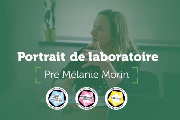 Visuel de portrait de laboratoire avec une photo de Mélanie Morin et de ses objectifs de recherche